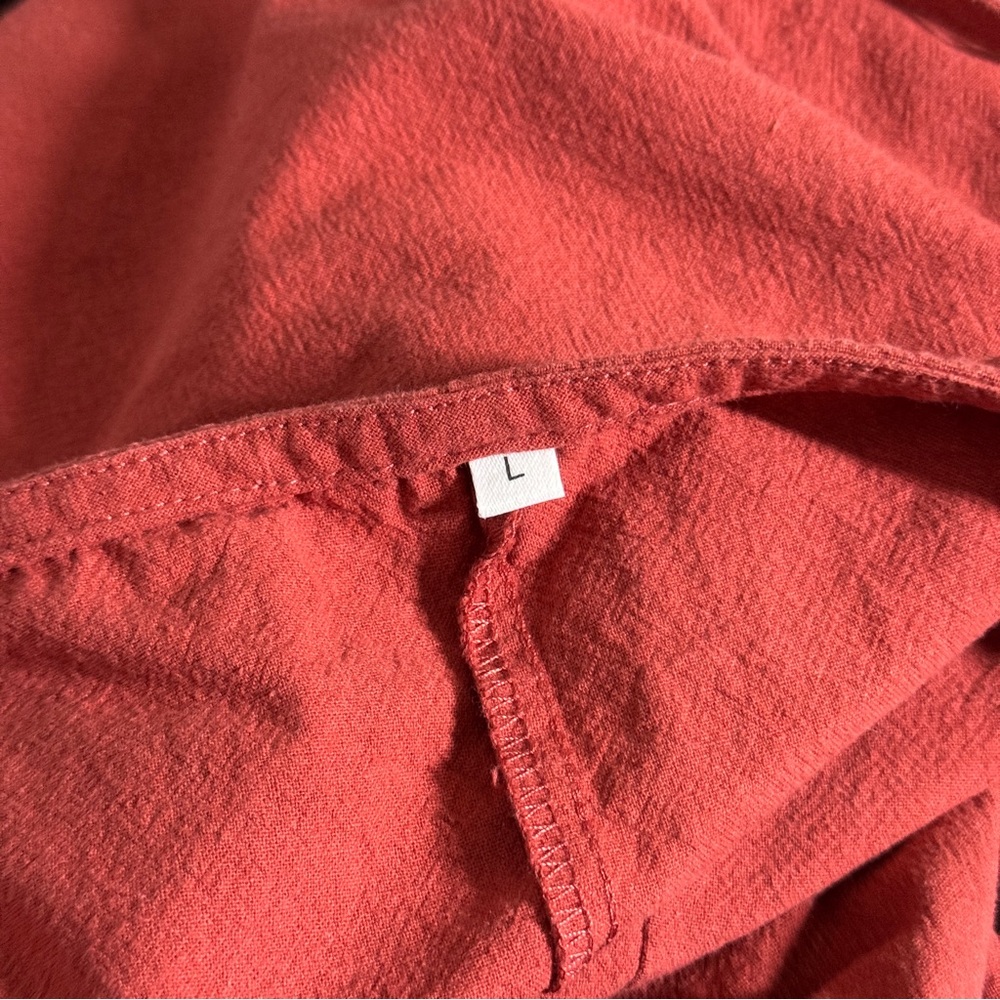 LARGE Burnt Orange 100% Cotton Square Neck Wide Leg Jumpsuit - Picture 6 of 9